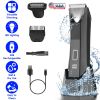 2 In 1 Electric Body Trimmer for Men Cordless Beard Groin Ball Pubic Hair Shaver IPX7 Waterproof Razor with LED Light LCD Display Guard Comb Shaving H