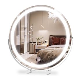 19Inch Large Round Vanity Makeup Mirror With LED Halo Light 3 Lighting Colors Dimmable Brightness Touch Control 360° Rotation High-Definition Lighted