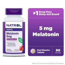NatrolÂ® Sleep Melatonin Fast Dissolve Tablets, Nighttime Sleep Aid, Strawberry Flavor, 5mg, 90 Count