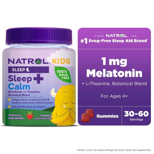 Natrol® Kids Sleep+™ Calm, Melatonin and L-Theanine, Sleep Gummies for Kids, Strawberry Flavor, 60 Count Natrol® Kids Sleep+™ Calm, Melatonin and L-Theanine, Sleep Gummies for Kids, Strawberry Flavor, 60 Count