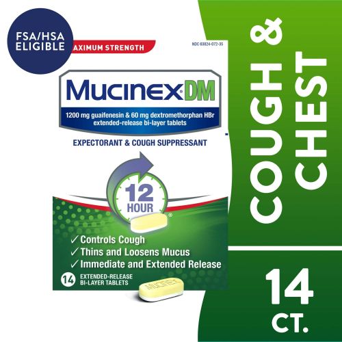 Mucinex DM 12 Hour Max Strength Expectorant & Cough Medicine, Excess Mucus Relief, FSA, 14 Tablets Mucinex DM 12 Hour Max Strength Expectorant & Cough Medicine, Excess Mucus Relief, FSA, 14 Tablets