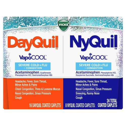 Vicks DayQuil & NyQuil Vapocool Caplets, Severe Cold & Flu Relief, over-the-counter Medicine, 24 Ct Vicks DayQuil & NyQuil Vapocool Caplets, Severe Cold & Flu Relief, over-the-counter Medicine, 24 Ct