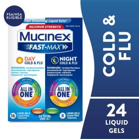 Mucinex Fast-Max Day Cold & Flu & Night Cold & Flu Medicine, OTC Cough Relief, 24 Liquid Gels (Brand: Mucinex)