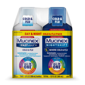 Maximum Strength Mucinex Fast-Max Cold & Flu and Nightshift Severe Cold & Flu All-in-One Multi Symptom Relief Liquid - 2 x 6 fl oz (Brand: Mucinex)