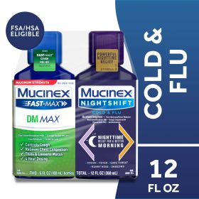 Mucinex Fast-Max DM Max & Nightshift Cold and Flu Medicine, OTC Day/Night Cough Medicine, 2x6 fl oz (Brand: Mucinex)